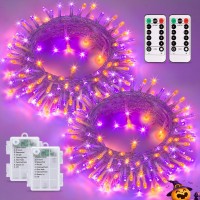 Potive 2 Pack Orange Purple Halloween Lights Battery Operated Total 66Ft 200 Led Halloween Battery Lights With Remote 8 Modes