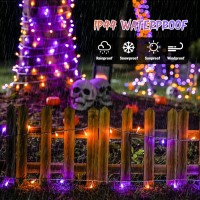 Potive 2 Pack Orange Purple Halloween Lights Battery Operated Total 66Ft 200 Led Halloween Battery Lights With Remote 8 Modes