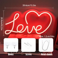 Mokispy Love Neon Sign Light Up Neon Signs For Room Wall Decorations 153 X8 Heart Neon Light Birthday Decoration Wedding P