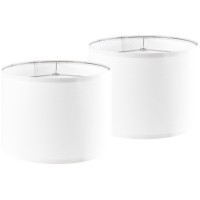 Set Of 2 Pure White Linen Drum Lamp Shade 13 Top X 13 Bottom X 10 High Spider Contemporary Lamp Shades For Table Lamps