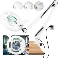 Hitti 10X Long Magnifying Glass With Light And Stand 2200 Lumens Dimmable Bright Workbench Light Ajustable Swing Arm Led Light