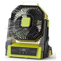 Instern 20000mAh Portable Camping Fan Rechargeable Battery Operated Fan Battery Powered Outdoor Beach Tent Fan with 3 Speeds LED Light Hook Personal USB Table Fan for Camping Accessories Green