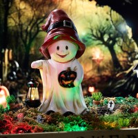 Teresas Collections Halloween Spooky Garden Statues With Solar Lights Cute Orange Hat Ghost With Lantern For Resin Halloween D