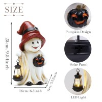 Teresas Collections Halloween Spooky Garden Statues With Solar Lights Cute Orange Hat Ghost With Lantern For Resin Halloween D