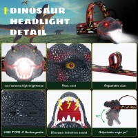 Dysaim Kids Headlampdinosaur Headlamp For Kids Led Head Lamp Camping Gear Flashlighthiking Accessories Headlightideal Gift To