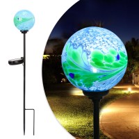 Solar Outdoor Decorative Lights Color Swirl Solar Garden Stake Glaze Glass Led Solar Garden Globe Lights Outdoor Decorative Ligh