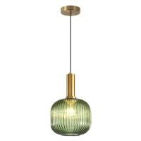 Kco Lighting Vintage Green Glass Pendant Light Kitchen Island Lighting Farmhouse Ribbed Glass Pendant Lighting Large Globe Pendant Light Fixture Brass Gold Single Ceiling Hanging Light