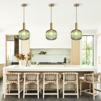 Kco Lighting Vintage Green Glass Pendant Light Kitchen Island Lighting Farmhouse Ribbed Glass Pendant Lighting Large Globe Pendant Light Fixture Brass Gold Single Ceiling Hanging Light