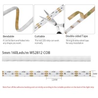 Xnbada 160Ledsm 164Ft Ws2812B Ws2812 Cob Led Strip Dc5V 5Mm Width Individually Addressable Dream Color Flexible Smart Light Ta