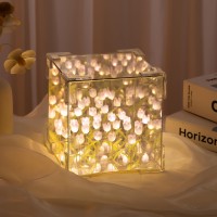 Tulip Night Light Led Decorative Nights Lamp For Bedroom Handmade Diy Magic Cube Tulips Flower Table Lamp And Mirror 2 In 1 21 F