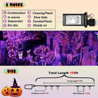 Illuminew Halloween Decorations 300 Led String Lights Plugin 8 Modes 108Ft Orange Purple Halloween Fairy Lights For Patriotic