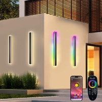 Outdoor Long Wall Lights, Ip65 Waterproof Rgb/Warm/White Dimmable Modern Led Wall Light, Long Strip Wall Sconce With Remote And App Control For Outdoor/Indoor Wall Lighting(31In,1Pack)