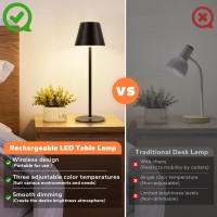 Cordless Table Lamp Rechargeable Led Night Light 3 Color Stepless Dimmable Desk Lamp Minimalist Portable Table Lamp Battery