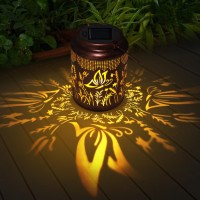 Solar Lanterns Outdoor Waterproof Hanging Solar Lights Butterfly Hollowed Out Retro Metal Decorative Garden Light For Yard, Patio, Lawn, Tabletop, Pathway, Landscape, Garden Decor