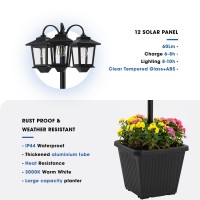 Pasamic 75 Solar Lamp Post Light With Planter Outdoor Waterproof Patio Light Black Triplehead Warm White Replaceable Bulb