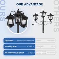 Pasamic 75 Solar Lamp Post Light With Planter Outdoor Waterproof Patio Light Black Triplehead Warm White Replaceable Bulb