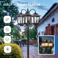 Pasamic 75 Solar Lamp Post Light With Planter Outdoor Waterproof Patio Light Black Triplehead Warm White Replaceable Bulb