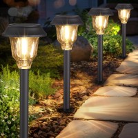 Keaoji Solar Lights Outdoor 6 Pack Solar Pathway Lights Waterproof Metal Glass Outdoor Solar Lights Auto Onoff Solar Outdoor