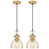 Audickic 2 Pack Pendant Lights Kitchen Island Farmhouse Pendant Lighting With Amber Seeded Glass Shade Vintage Hanging Light F