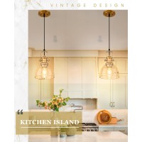 Audickic 2 Pack Pendant Lights Kitchen Island Farmhouse Pendant Lighting With Amber Seeded Glass Shade Vintage Hanging Light F