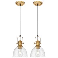 Audickic Pendant Lights Kitchen Island 2 Pack Farmhouse Pendant Lighting With Clear Seeded Glass Shade Vintage Hanging Light F