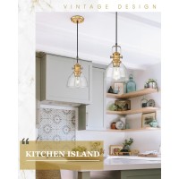 Audickic Pendant Lights Kitchen Island 2 Pack Farmhouse Pendant Lighting With Clear Seeded Glass Shade Vintage Hanging Light F