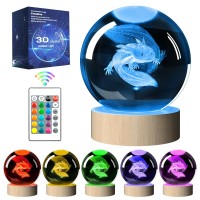 Kriimrm Axolotl Lamp Axolotl Gifts 3D Axolotl K9 Crystal Ball Night Light With 16 Color Led Wooden Base 315 Inch Axolotl Toys