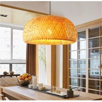 Guanshan Hand-Woven Bamboo Chandelier Natural Pastoral Style Ceiling Light Natural Bamboo Wire Ceiling Lamp For Restaurant, Cafe, Bedroom, Entryway