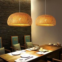 Guanshan Hand-Woven Bamboo Chandelier Natural Pastoral Style Ceiling Light Natural Bamboo Wire Ceiling Lamp For Restaurant, Cafe, Bedroom, Entryway