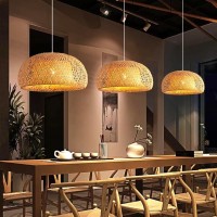 Guanshan Hand-Woven Bamboo Chandelier Natural Pastoral Style Ceiling Light Natural Bamboo Wire Ceiling Lamp For Restaurant, Cafe, Bedroom, Entryway