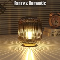 Wesjo Battery Operated Lamp Small Table Lamp With Led Bulb Battery Powered Lamp Cordless Decorative Glass Beside Lamp For Bedr