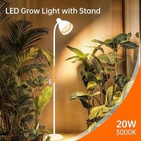 Bstrip Floor Grow Lights For Indoor Plants Full Spectrum 3000K Led Grow Light With Stand 20W White Floor Lamp Tall Plant Light