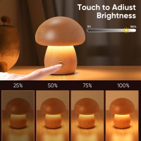 Lonrisway Wooden Mushroom Lamp Portable Cordless Small Lamp Rechargeable Battery Operated Lamp Stepless Dimming Night Light F