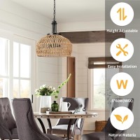 Foucasal Farmhouse Pendant Lights Fixtures For Dining Room 5Light Large Boho Chandeliers With Woven Shade Rattan Chandelier L