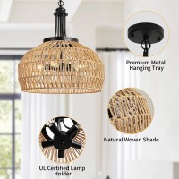 Foucasal Farmhouse Pendant Lights Fixtures For Dining Room 5Light Large Boho Chandeliers With Woven Shade Rattan Chandelier L