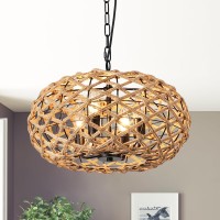 Foucasal Hand Woven Pendant Light 4Light Boho Large Pendant Lighting 16 Inch Hanging Light Fixtures Rustic Rattan Hanging Cha