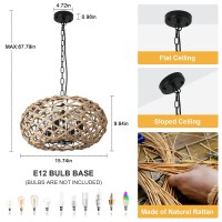 Foucasal Hand Woven Pendant Light 4Light Boho Large Pendant Lighting 16 Inch Hanging Light Fixtures Rustic Rattan Hanging Cha