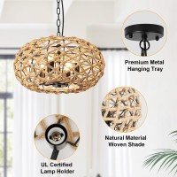 Foucasal Hand Woven Pendant Light 4Light Boho Large Pendant Lighting 16 Inch Hanging Light Fixtures Rustic Rattan Hanging Cha