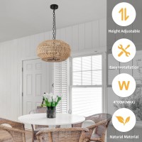 Foucasal Farmhouse Pendant Light 4Lights Boho Large Pendant Lighting With Fabric Shade Hand Woven Hanging Light Fixtures Rat