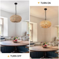 Foucasal Farmhouse Pendant Light 4Lights Boho Large Pendant Lighting With Fabric Shade Hand Woven Hanging Light Fixtures Rat