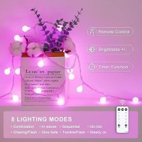 Jmexsuss 100 Led Pink String Lights For Bedroom Connectable Globe String Lights Indoor Outdoor Waterproof 8 Modes 33Ft Pink Ch