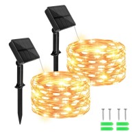 Cshare Solar Fairy Lights Outdoor Waterproof164Ft 50Led Solar String Lights For Outside 8 Modes 2 Packs For Christmas Hallowee