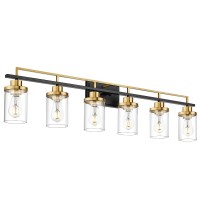 Emliviar Large 6Light Farmhouse Bathroom Sconces Wall Lighting For Living Room Modern Vanity Light Over Mirror With Clear Glas