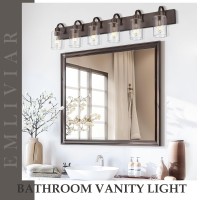 Emliviar 447 Inch Large Vanity Light For Bathroom 6 Light Farmhouse Sconces Wall Lighting Over Mirror With Clear Glass Oil Ru