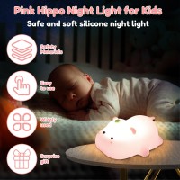 Zlhetwt Hippo Night Light For Kids, 1200Mah Rechargeable Led Touch Lamp Cute Silicone Nursery Night Lamp 3 Level Dimmable Kids Night Light Bedside Lamp For Nursing Toddlers Children Boys Girls Adults