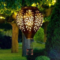 Sunnygarden Hot Air Balloon Solar Lantern Flower Hollow Out Solar Powered Hot Air Balloon Lantern Outdoor Waterproof Metal Han