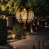 Sunnygarden Hot Air Balloon Solar Lantern Flower Hollow Out Solar Powered Hot Air Balloon Lantern Outdoor Waterproof Metal Han