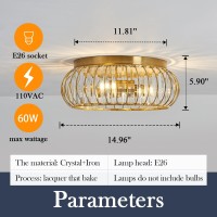 Yyjlx Crystal Flush Mount Ceiling Light Fixtures Modern Gold Ceiling Light 3 Light Ceiling Chandelier For Hallway Bedroom Bathro