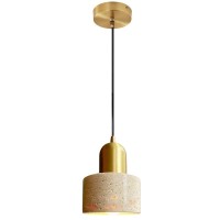 Yydsus Natural Stone Shade Cylinder Pendant Light Brushed Decoration Gold Mini Marble Hanging Lamp Mid Century Modern E27 Base Suspension Lamp For Kitchen Island Bedroom Living Room Coffee