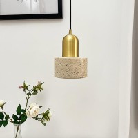 Yydsus Natural Stone Shade Cylinder Pendant Light Brushed Decoration Gold Mini Marble Hanging Lamp Mid Century Modern E27 Base Suspension Lamp For Kitchen Island Bedroom Living Room Coffee